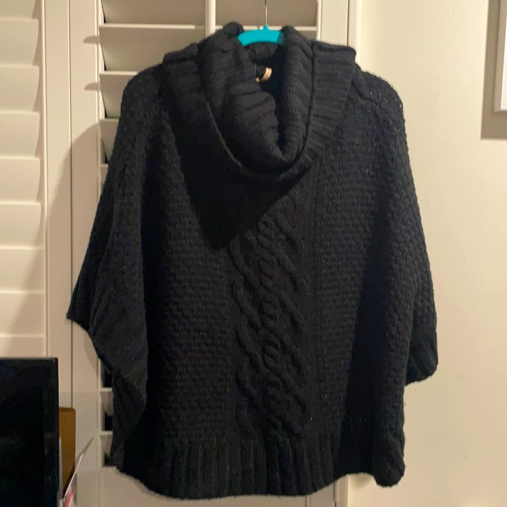 Thick cabled, cowl necked cape sweater